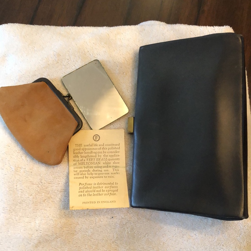 Lord & Taylor Fassbender Vintage 3-pc, gold tone clasp gold suede inside bag